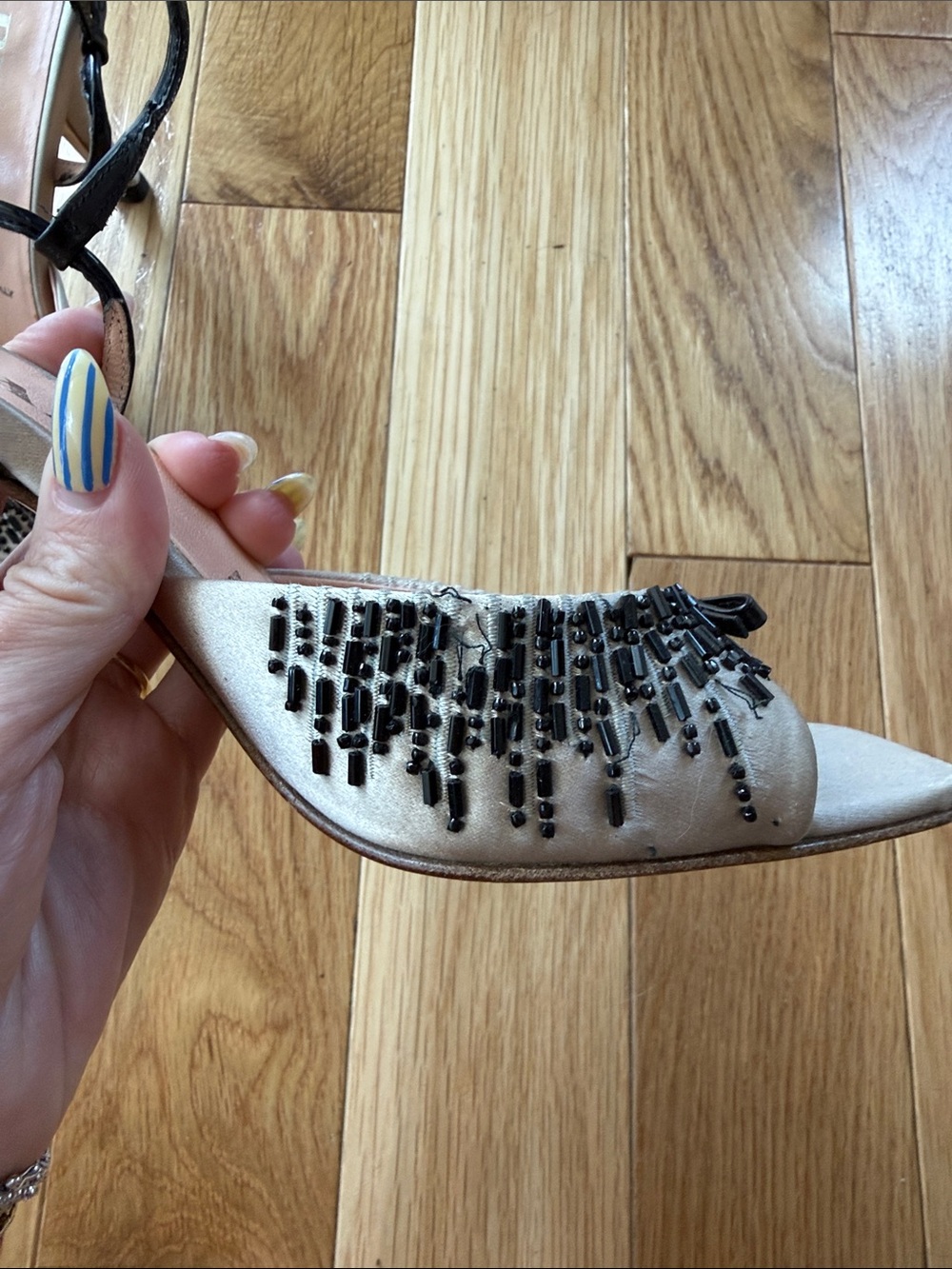 Vintage Prada Beaded Silk Heels - Picture 6 of 8